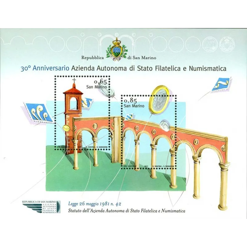 30º anniversario dell'azienda autonoma di stato filatelica e numismatica